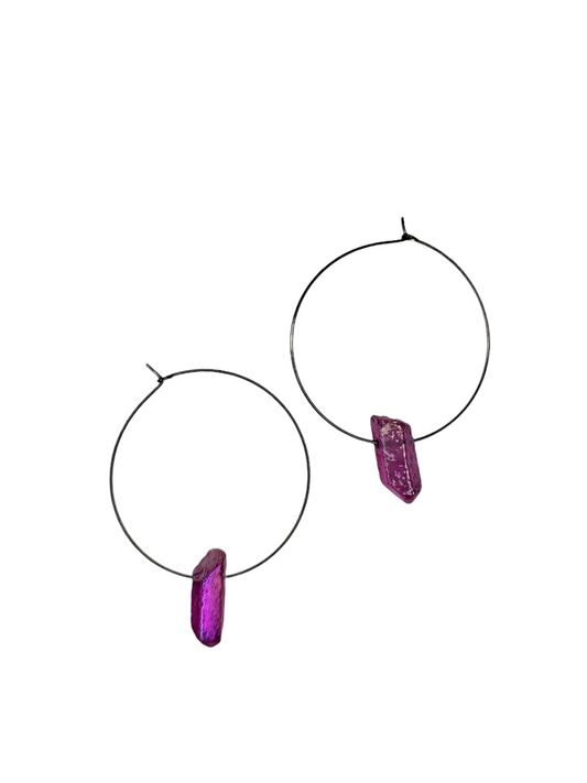 Crystal Hoop Earrings - Pink