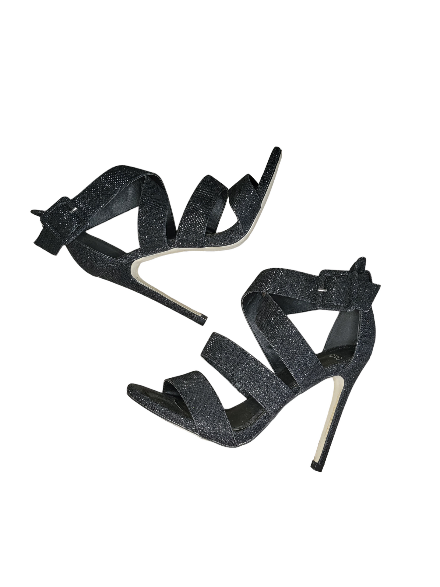 Black Glitter Chunky Strap Heels | Size 7