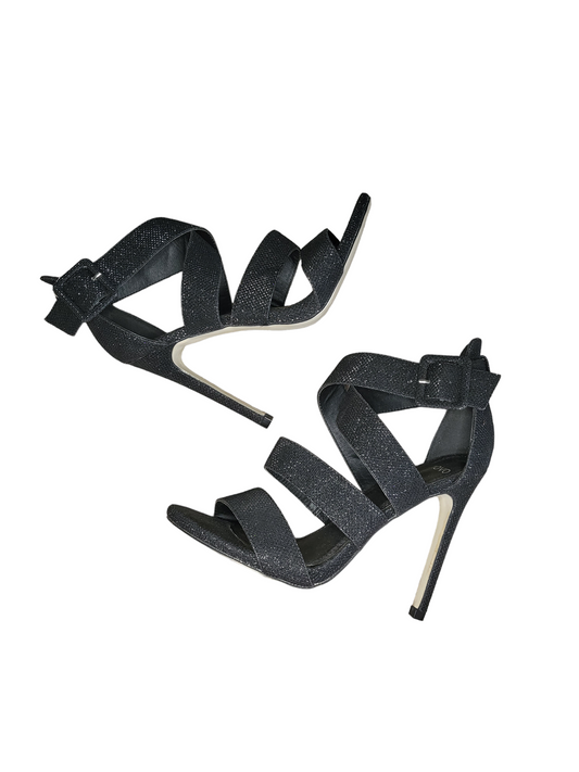 Black Glitter Chunky Strap Heels | Size 7