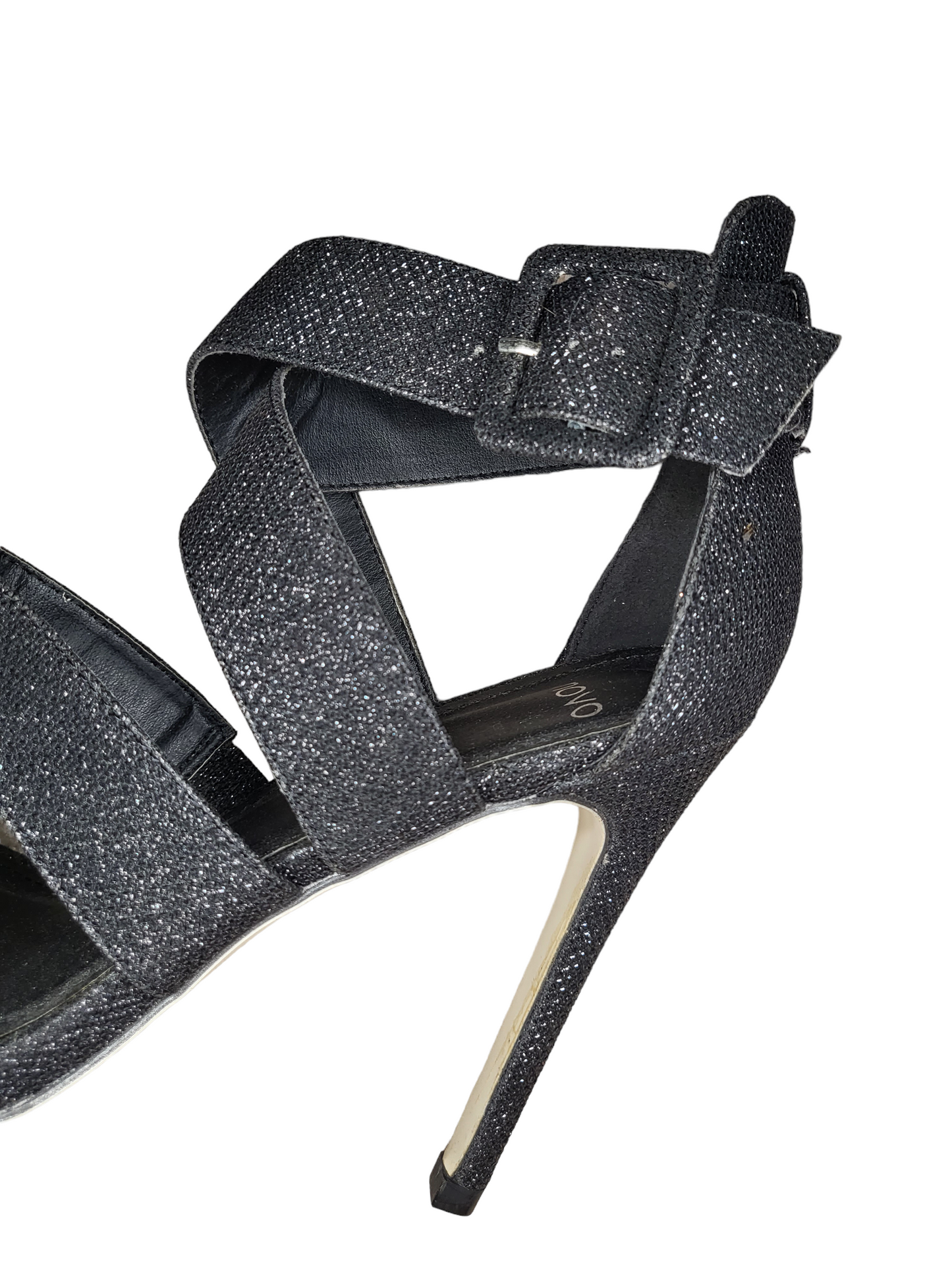 Black Glitter Chunky Strap Heels | Size 7