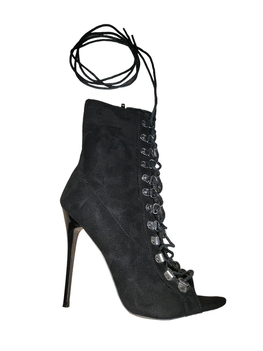 Black Lace Up Stiletto Boots | Size 7