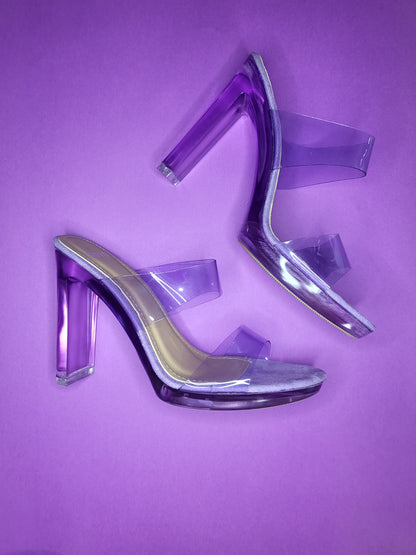 Lavender Perspex Mule Heel with Clear Straps | Size 7