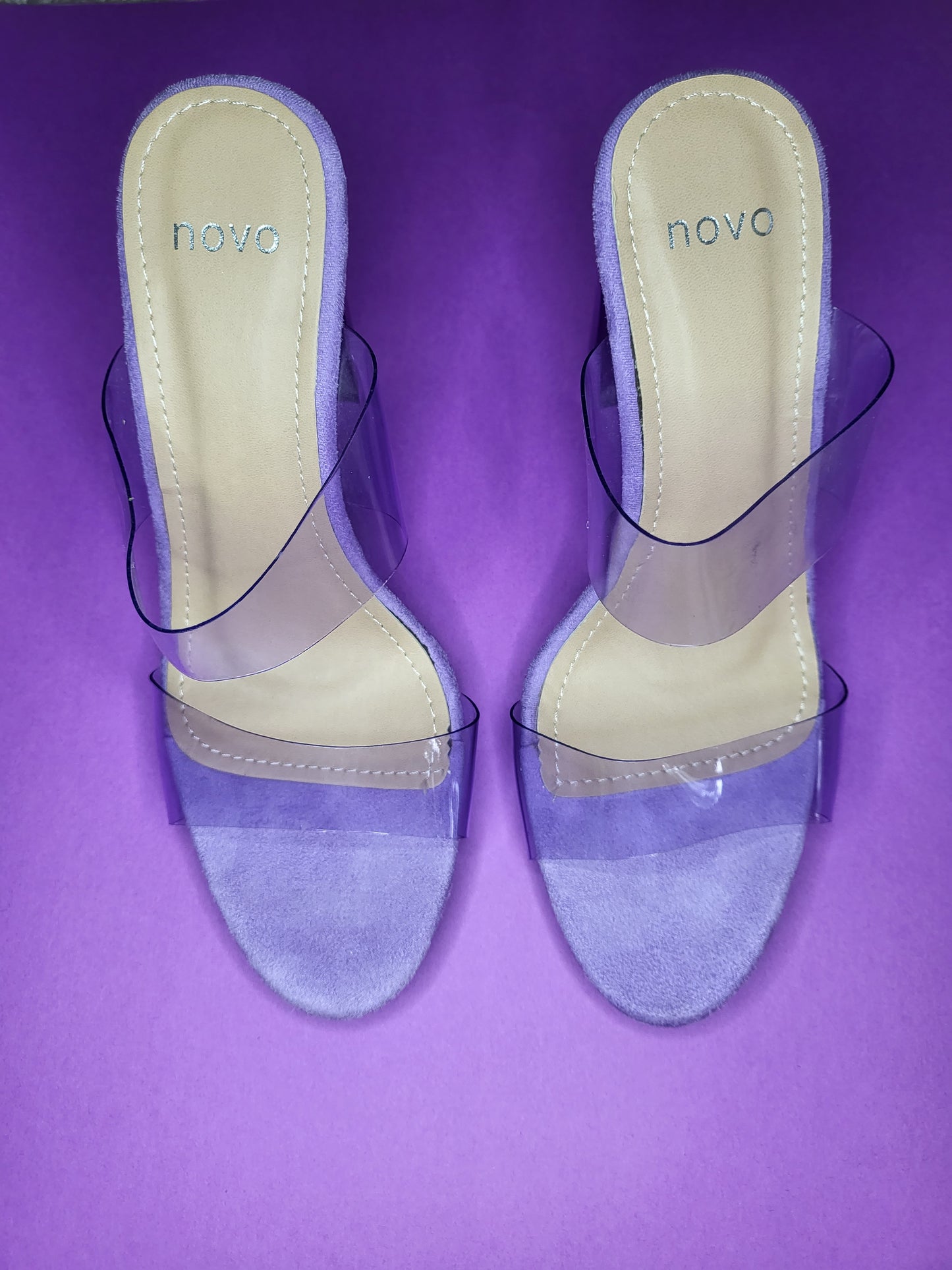 Lavender Perspex Mule Heel with Clear Straps | Size 7