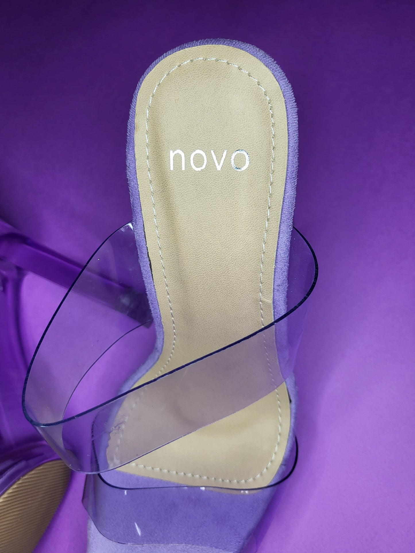 Lavender Perspex Mule Heel with Clear Straps | Size 7