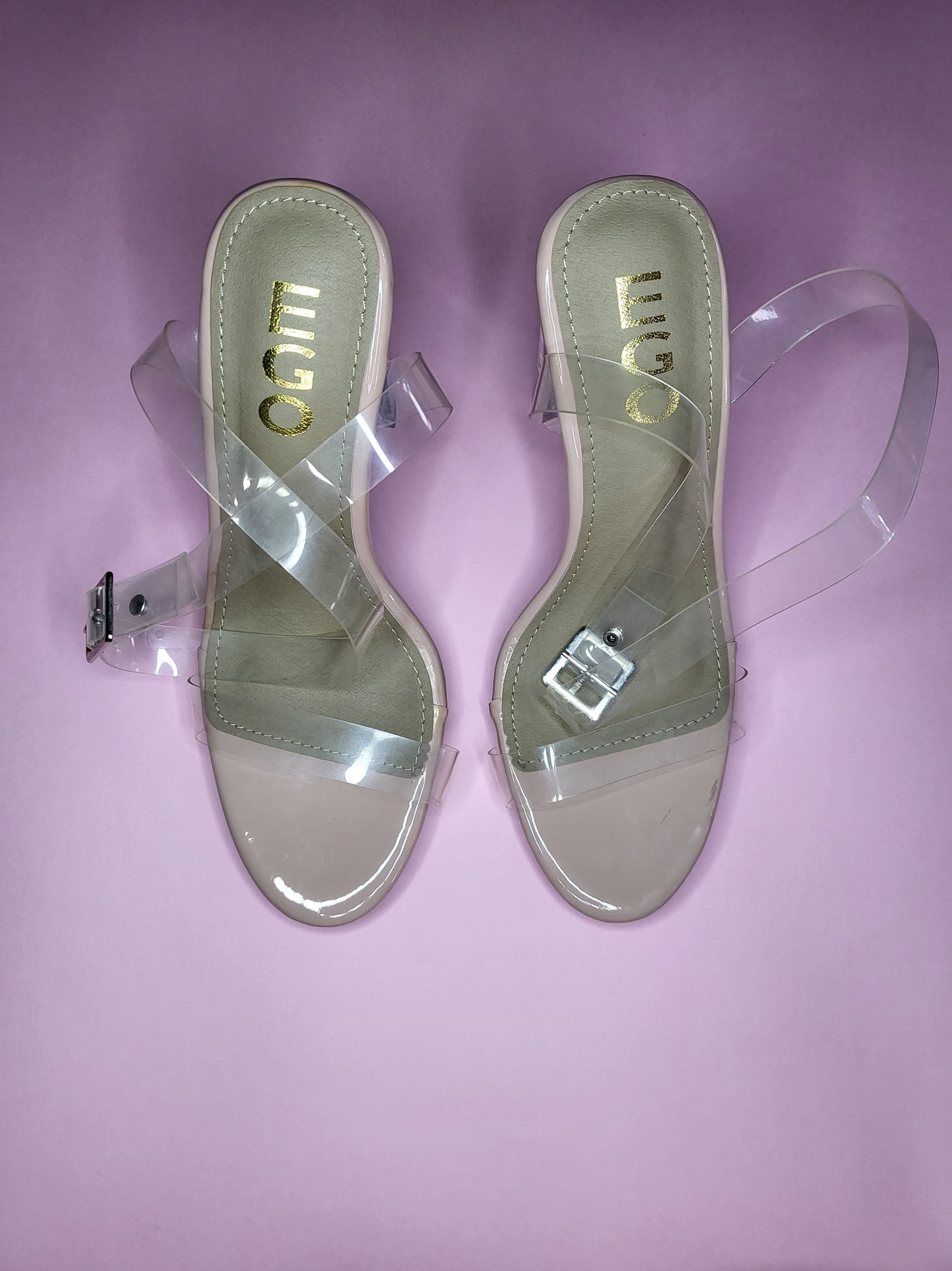 Perspex Nude Heels with Clear Ankle Strap | Size 7