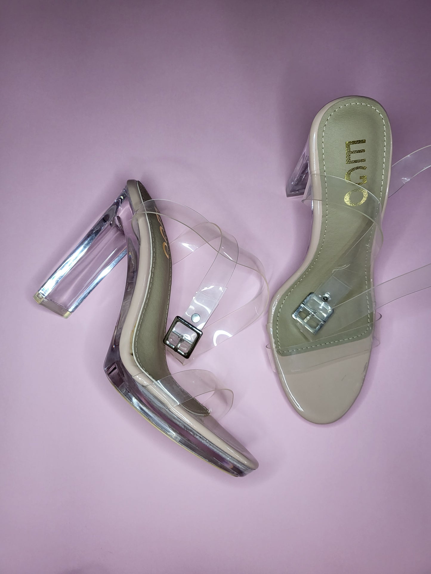 Perspex Nude Heels with Clear Ankle Strap | Size 7