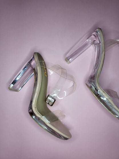 Perspex Nude Heels with Clear Ankle Strap | Size 7