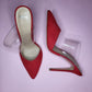 Red Pointed Toe Heel with Clear Strap | Size 7