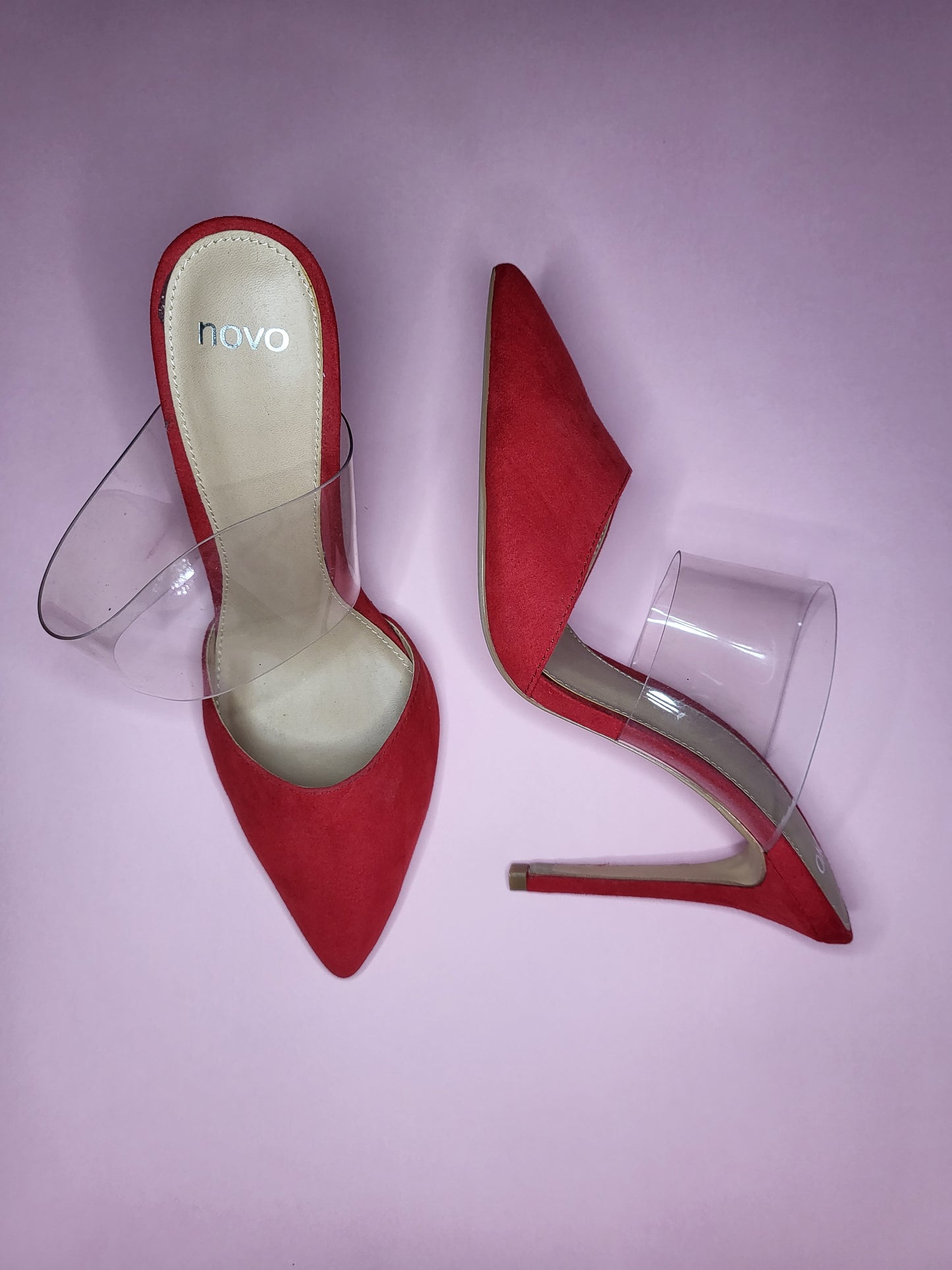 Red Pointed Toe Heel with Clear Strap | Size 7