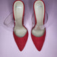 Red Pointed Toe Heel with Clear Strap | Size 7