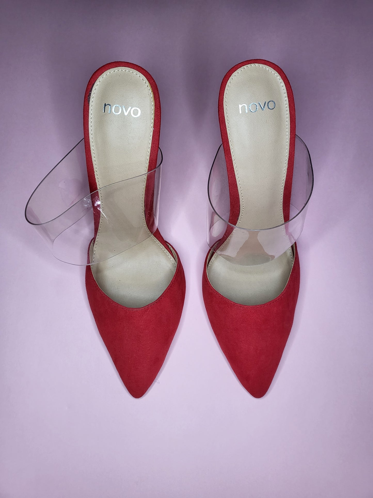 Red Pointed Toe Heel with Clear Strap | Size 7