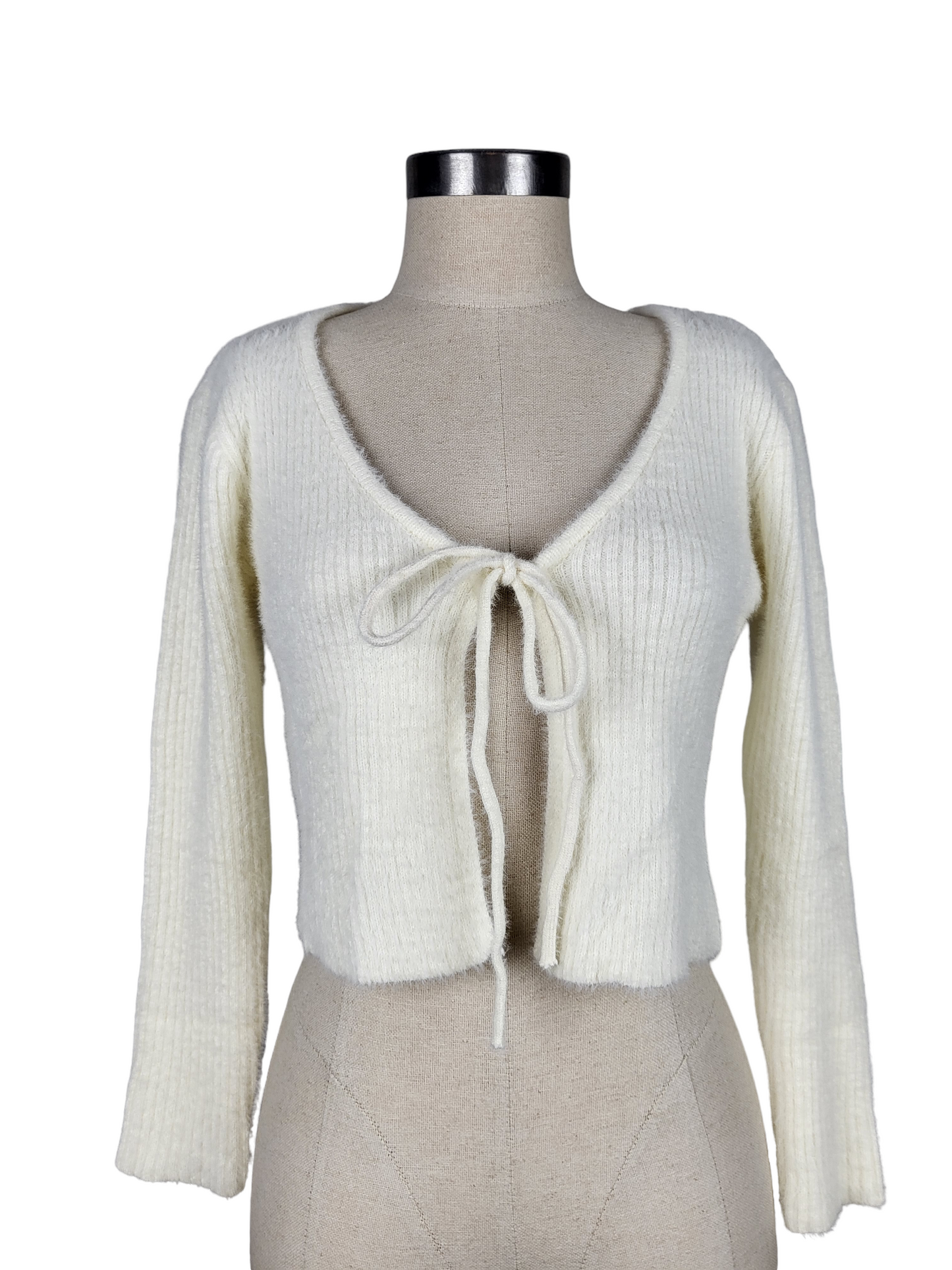 BNWT White Fluffy Tie Cardigan | Size Small