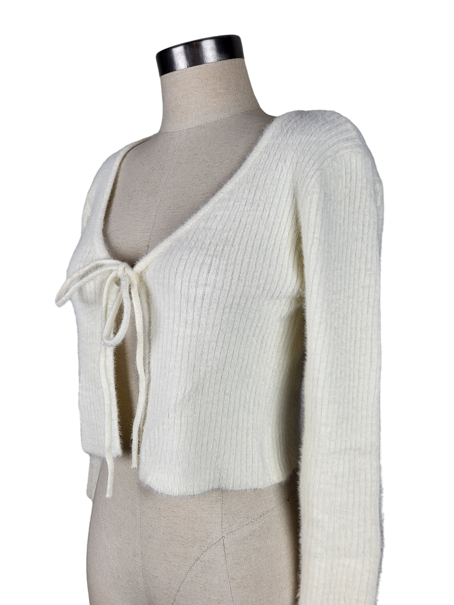 BNWT White Fluffy Tie Cardigan | Size Small