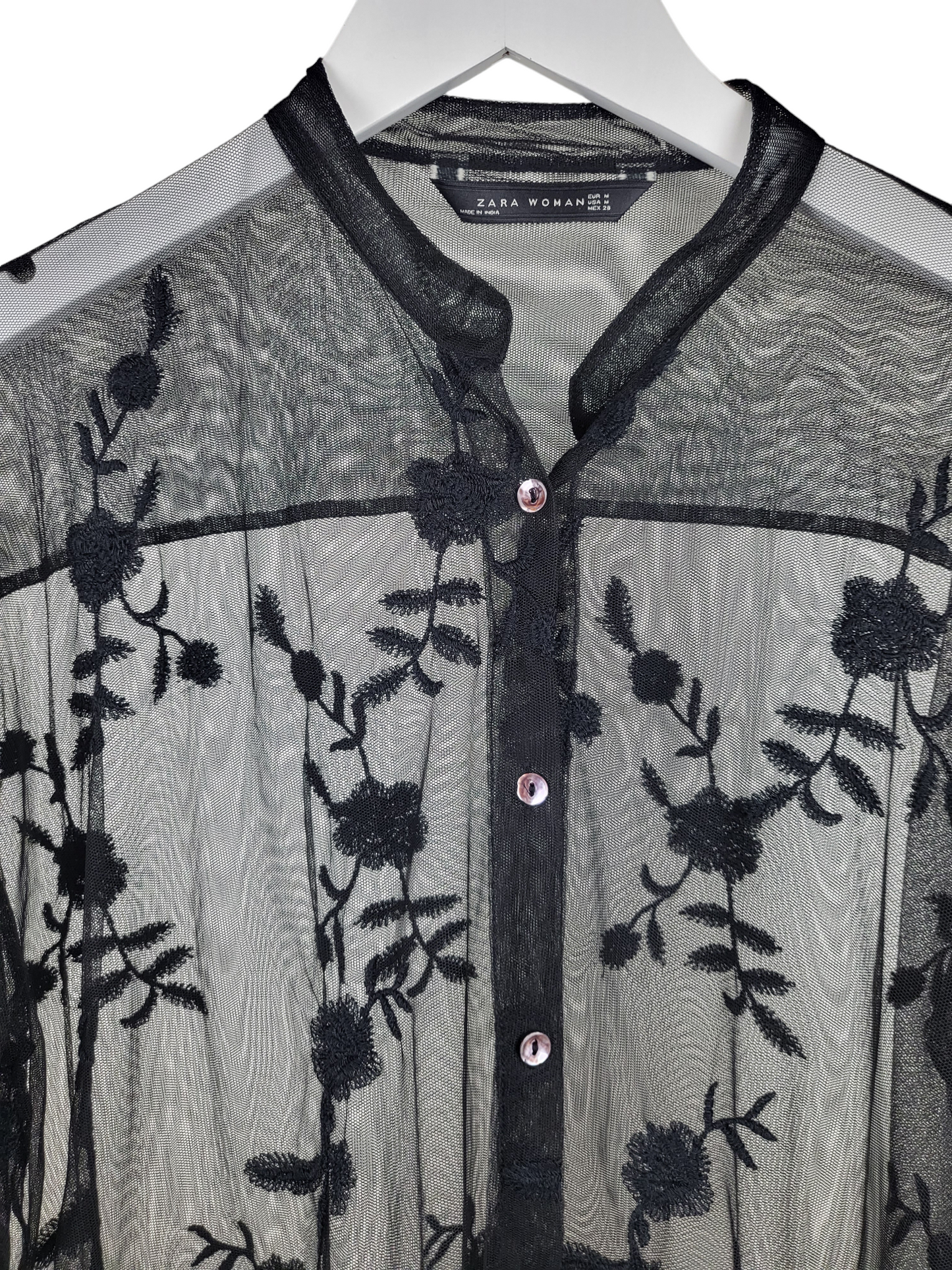 Black Mesh Floral Dress Shirt | Size Medium