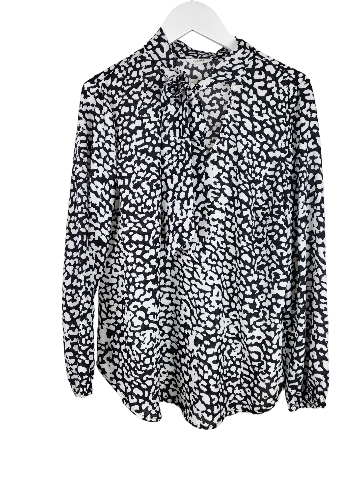 Black and White Leopard Tie Neck Shirt | Size 10