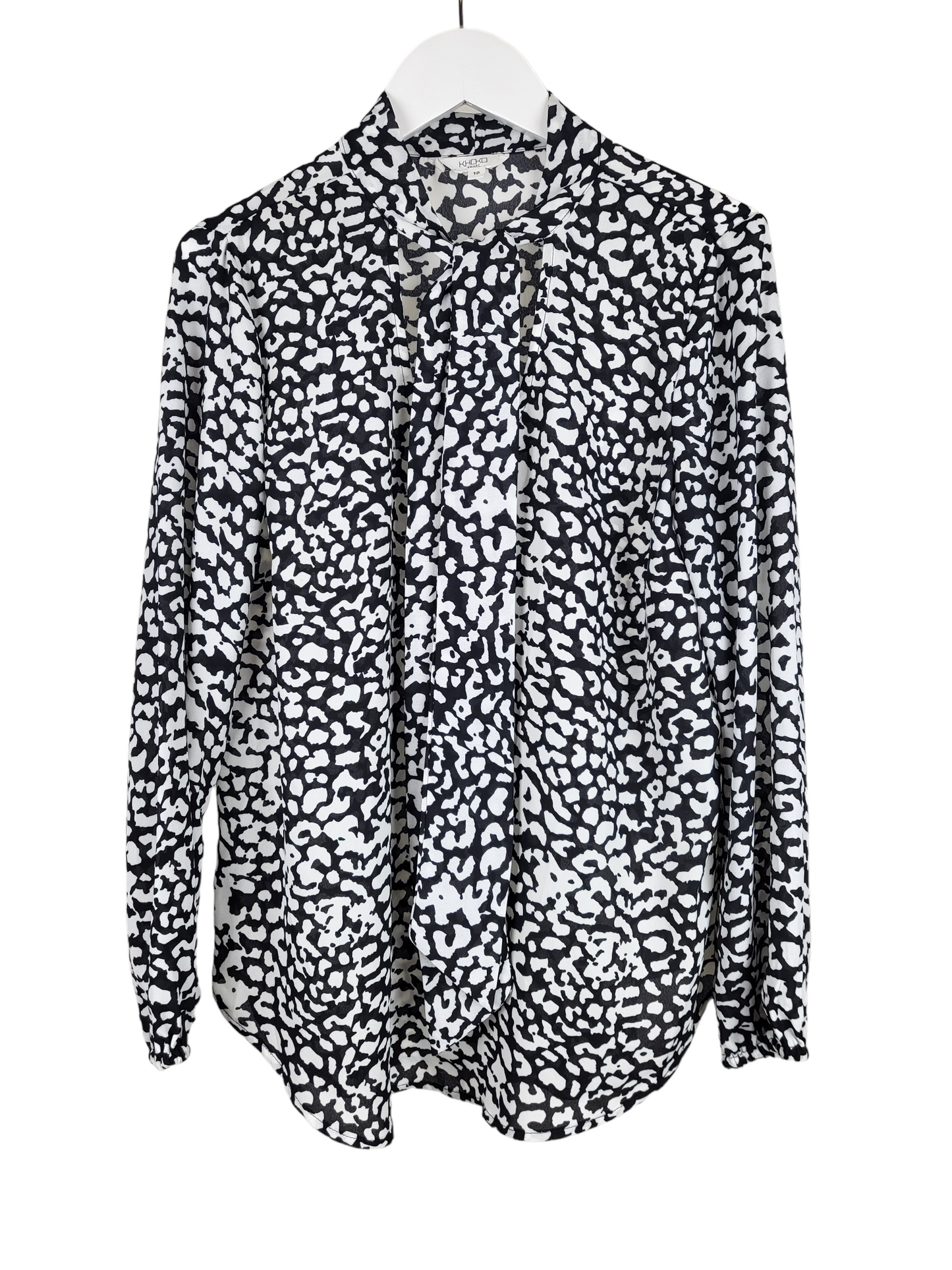 Black and White Leopard Tie Neck Shirt | Size 10