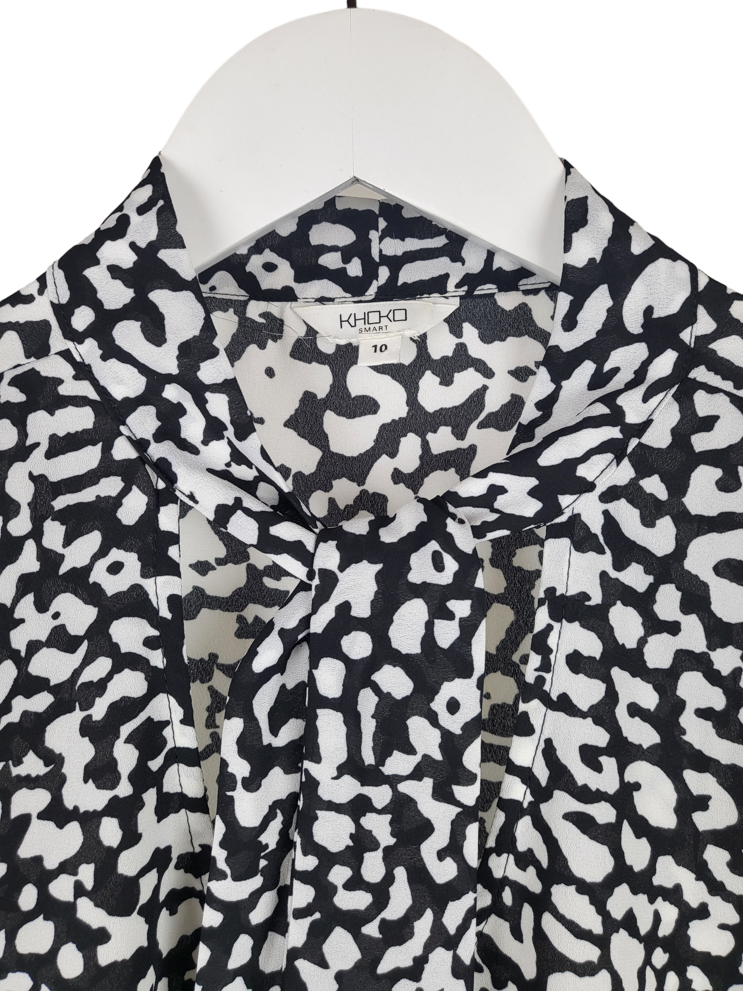 Black and White Leopard Tie Neck Shirt | Size 10