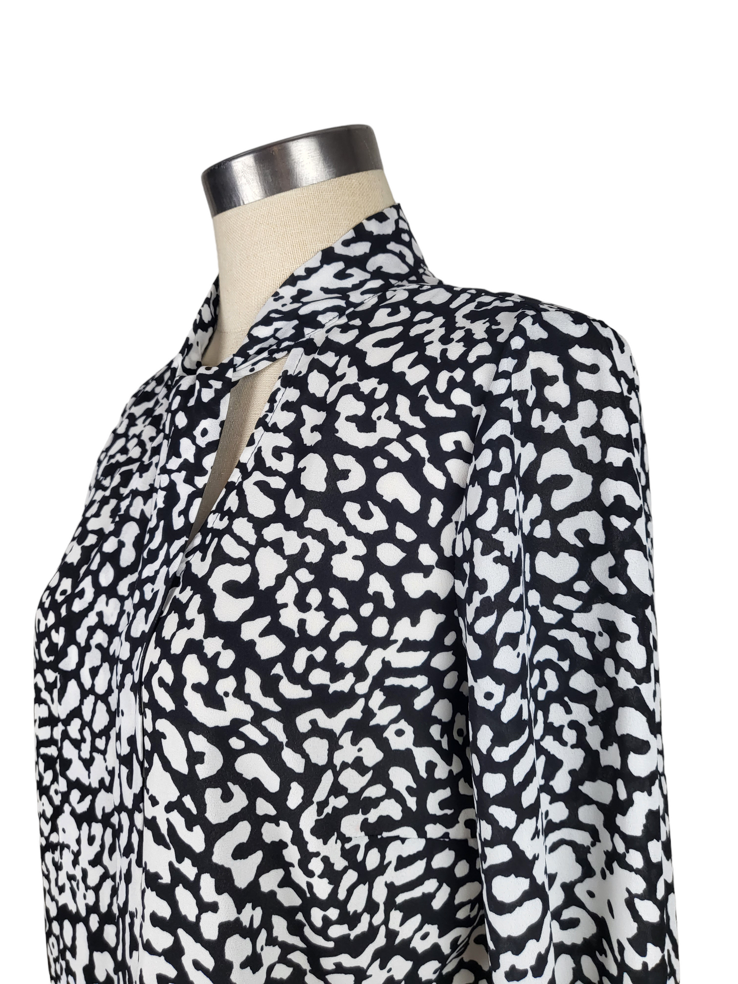 Black and White Leopard Tie Neck Shirt | Size 10