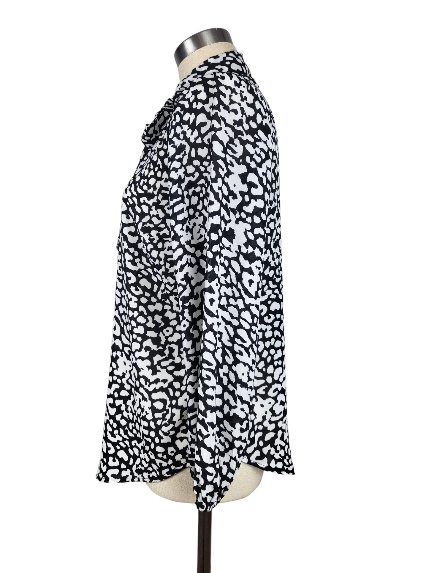 Black and White Leopard Tie Neck Shirt | Size 10