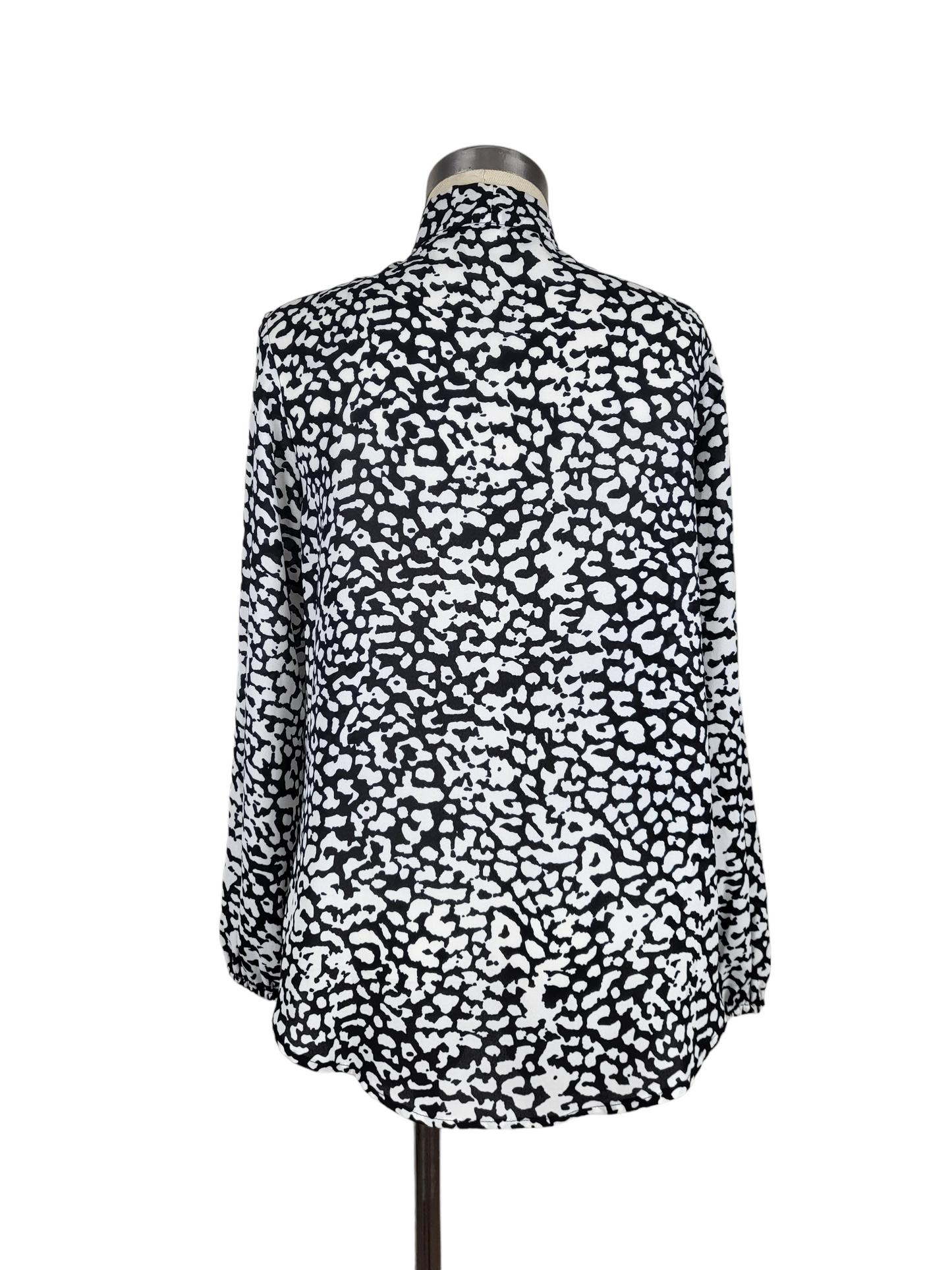 Black and White Leopard Tie Neck Shirt | Size 10