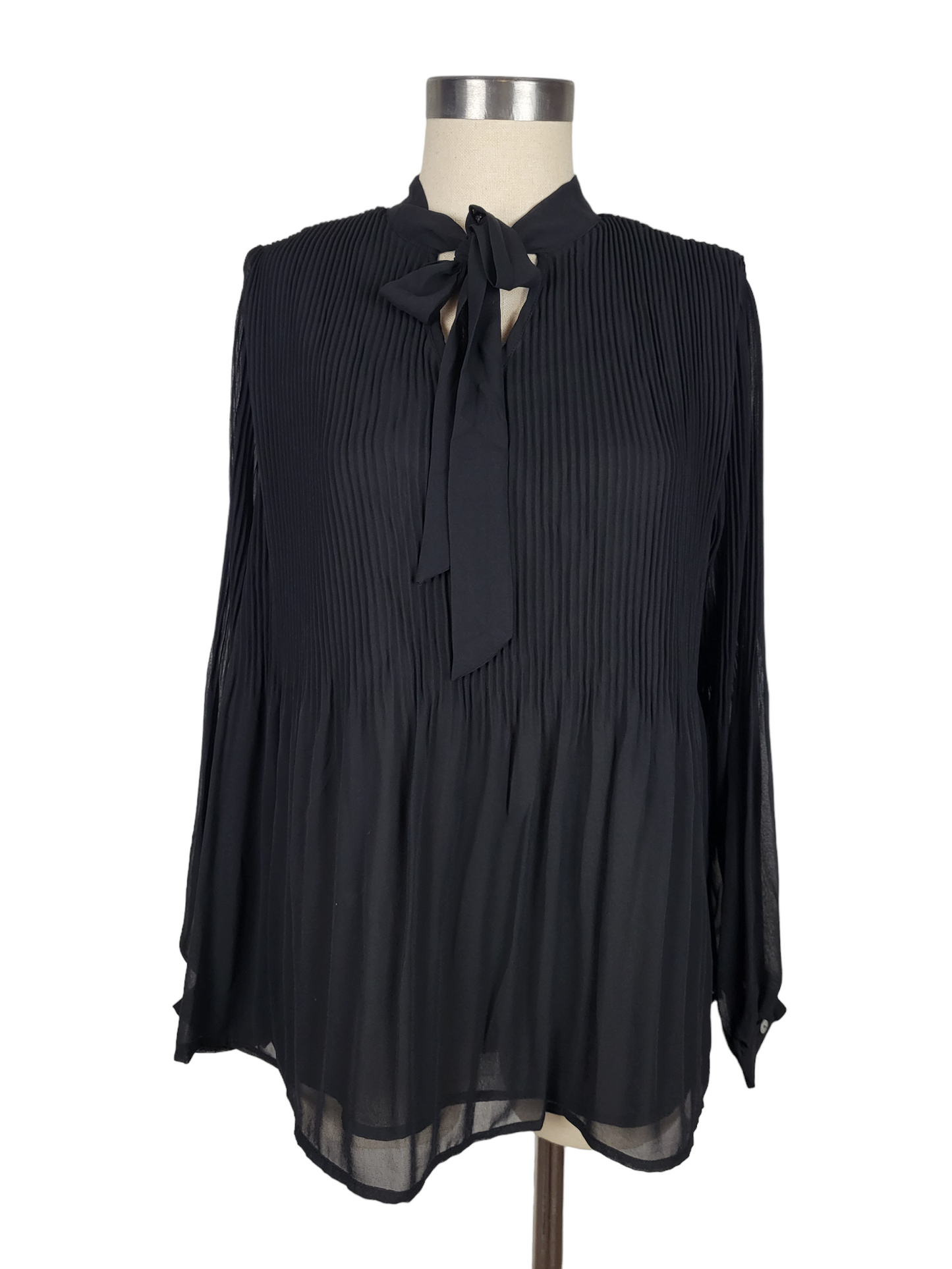 BNWT Black Pleated Necktie Blouse | Size 10