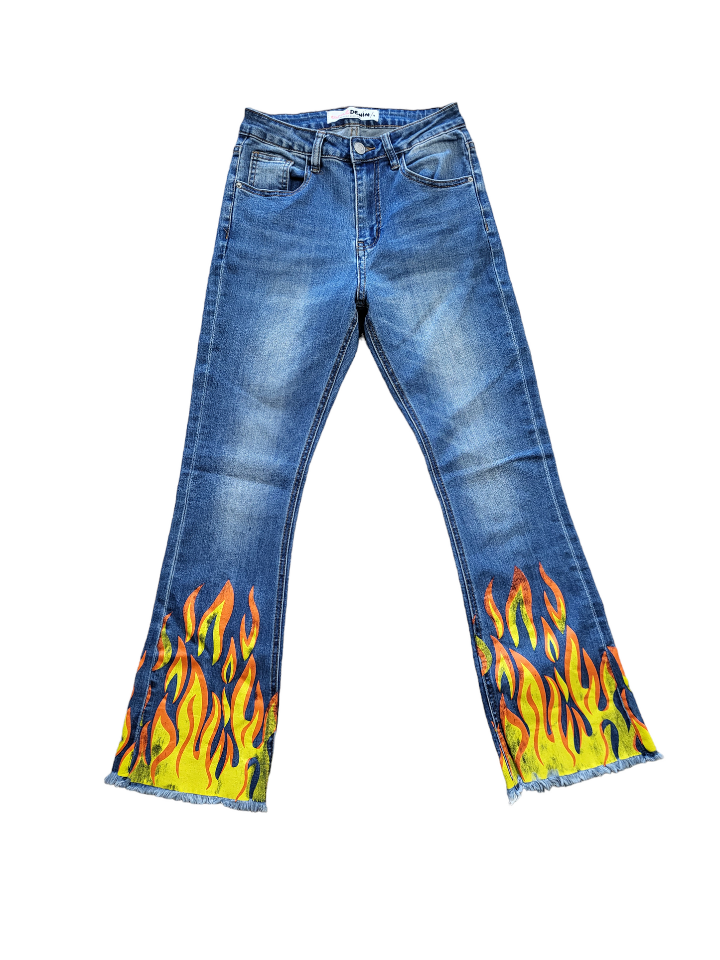 High Waist Blue Denim Flame Flare pants | Size 08