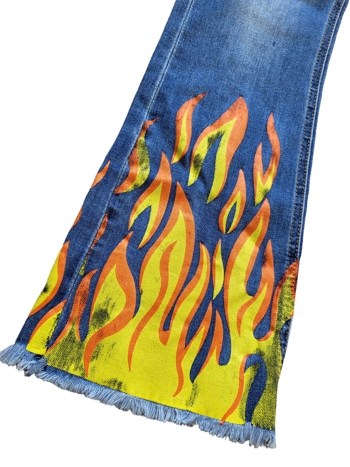 High Waist Blue Denim Flame Flare pants | Size 08