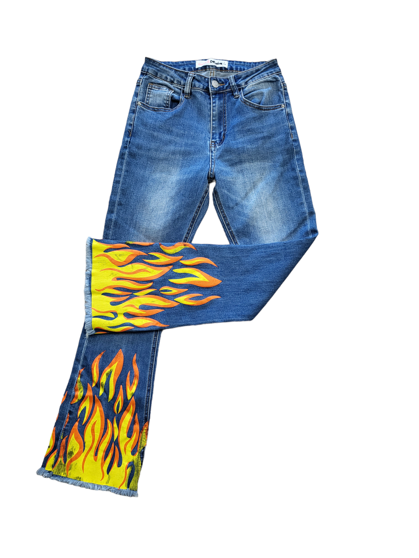 High Waist Blue Denim Flame Flare pants | Size 08