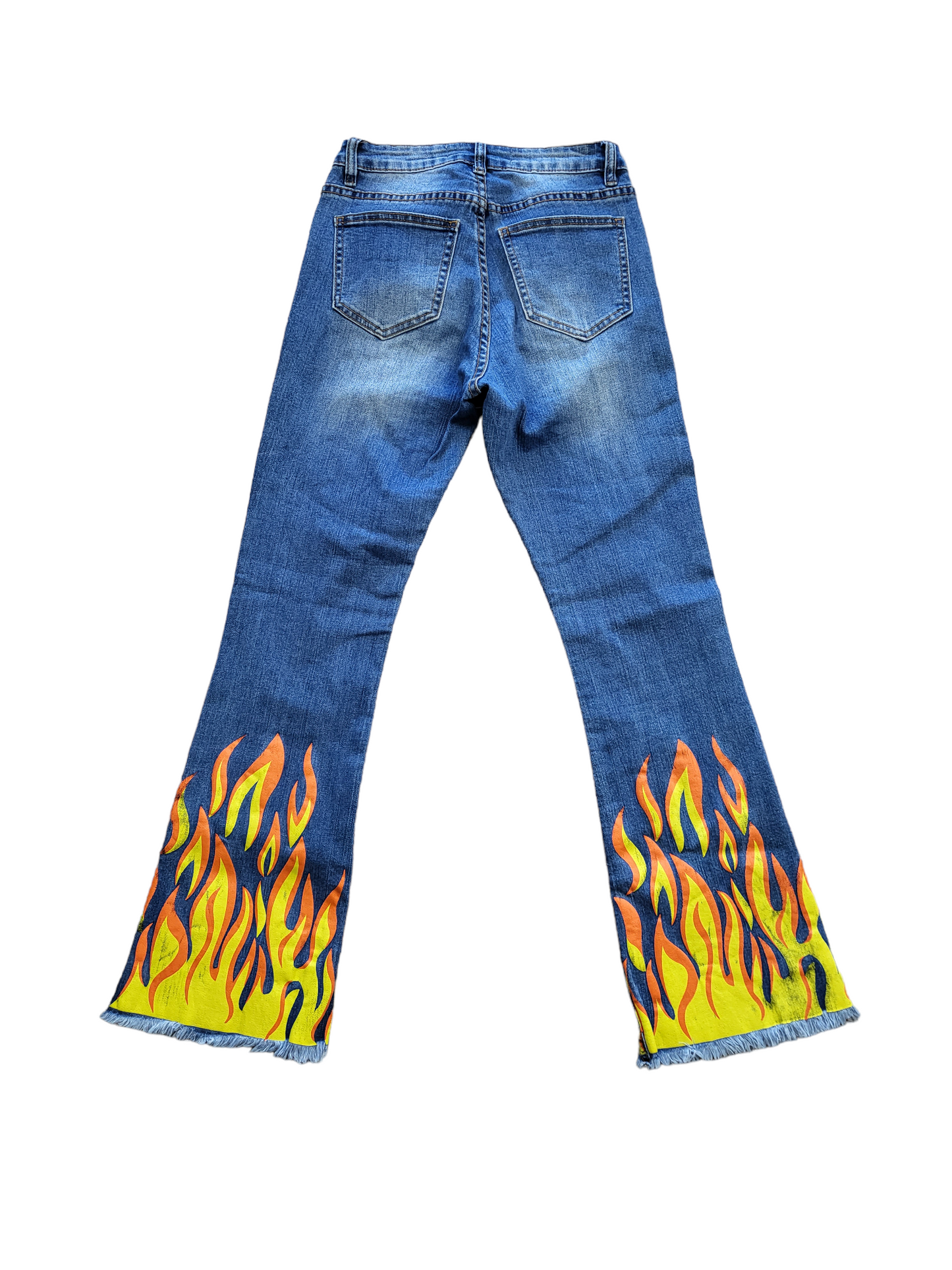 High Waist Blue Denim Flame Flare pants | Size 08