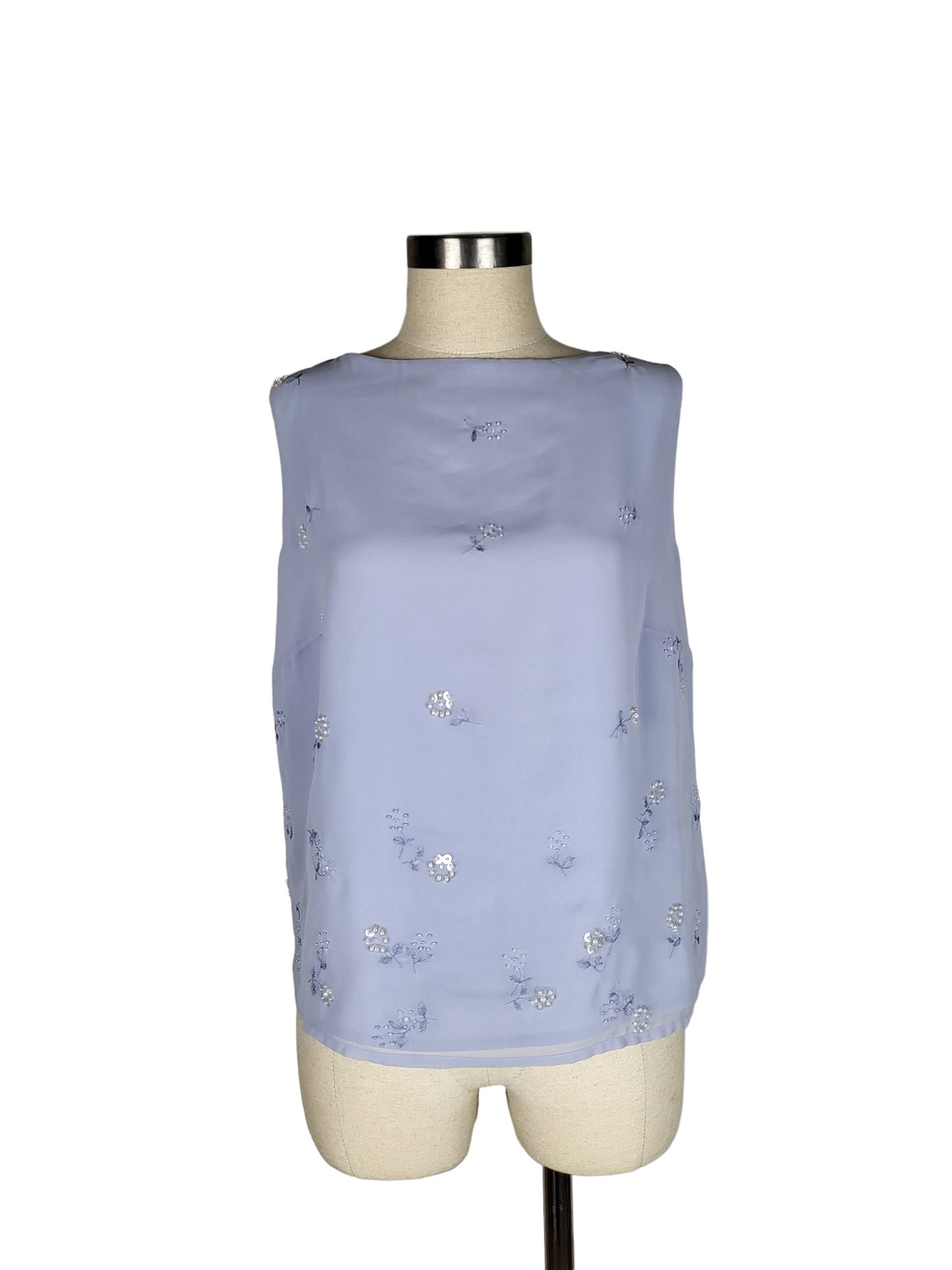 Pastel Sleeveless Blouse with Sequin Floral Embroidery | Size 14