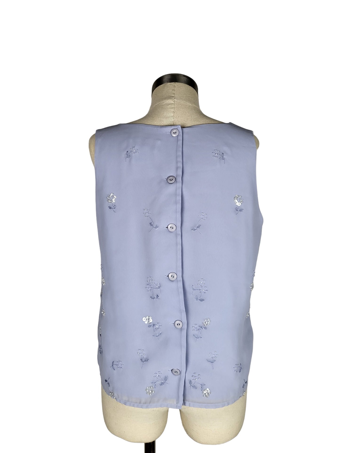 Pastel Sleeveless Blouse with Sequin Floral Embroidery | Size 14