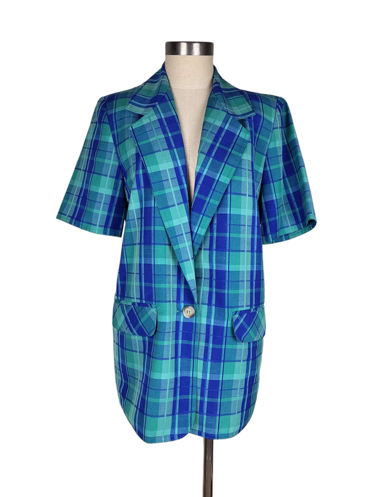 Vintage Blue and Green Tartan Blazer | Size 10