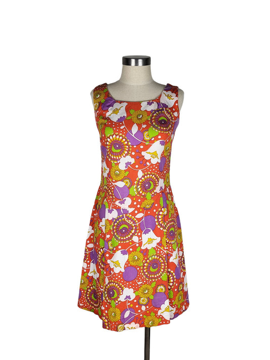 Vintage Sleeveless Vibrant Fitted Dress | Size 08