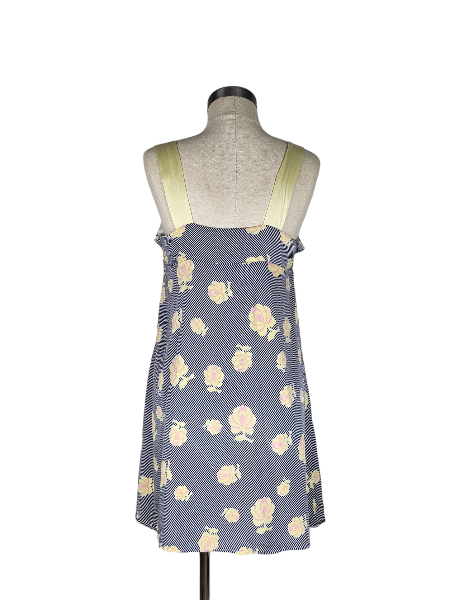 Silk Floral Stripe Slip dress with Satin Tie | Size 14