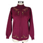 Floral Embroidered Beaded Knit Zip Up Cardigan | Size Small