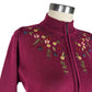 Floral Embroidered Beaded Knit Zip Up Cardigan | Size Small