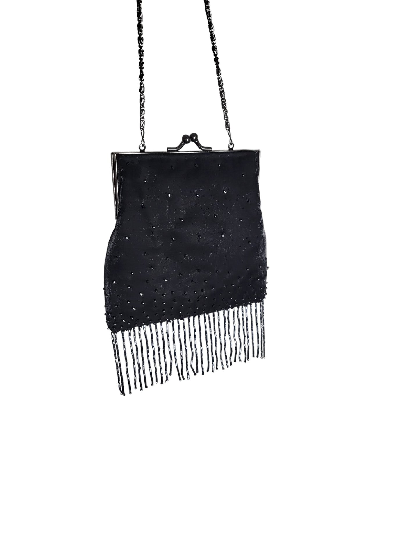 Vintage Olga Berg Black Beaded Tassel Evening Bag