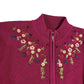 Floral Embroidered Beaded Knit Zip Up Cardigan | Size Small