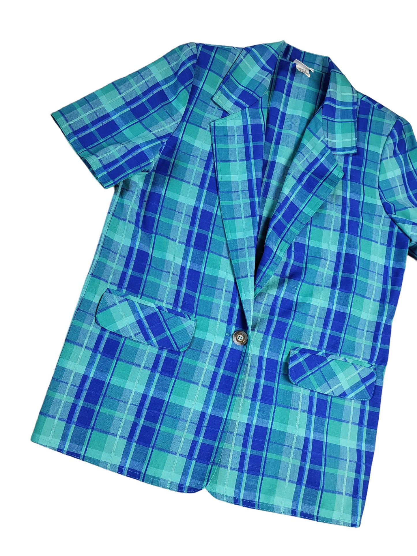 Vintage Blue and Green Tartan Blazer | Size 10