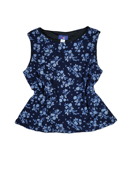 Sleeveless Navy Lace Glitter Floral Blouse | Size 18