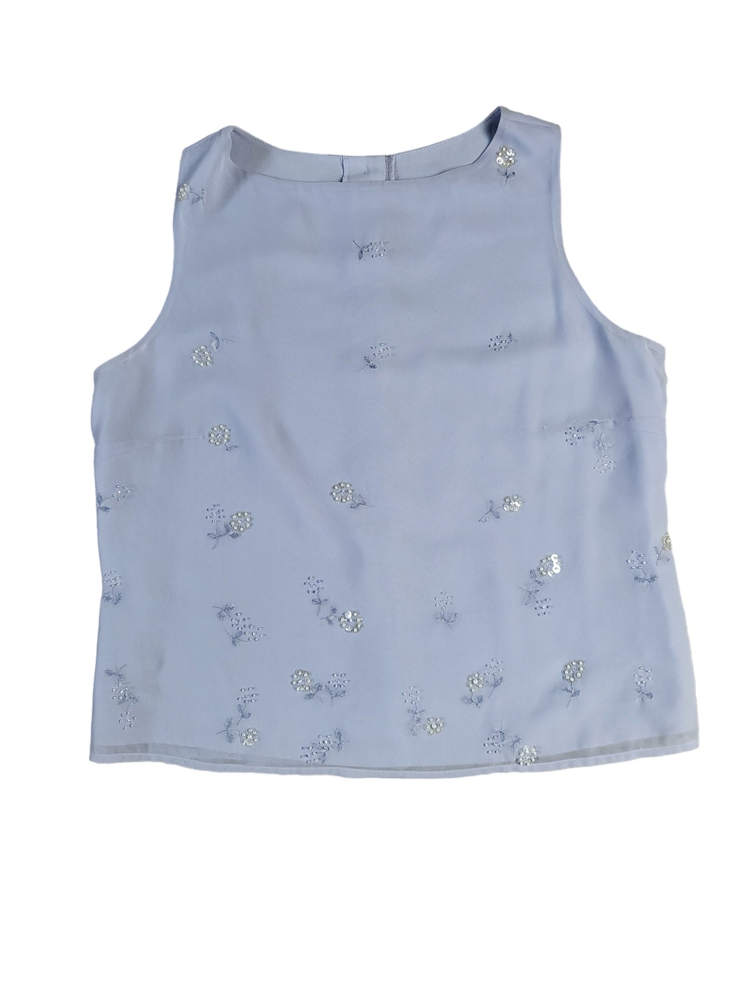 Pastel Sleeveless Blouse with Sequin Floral Embroidery | Size 14