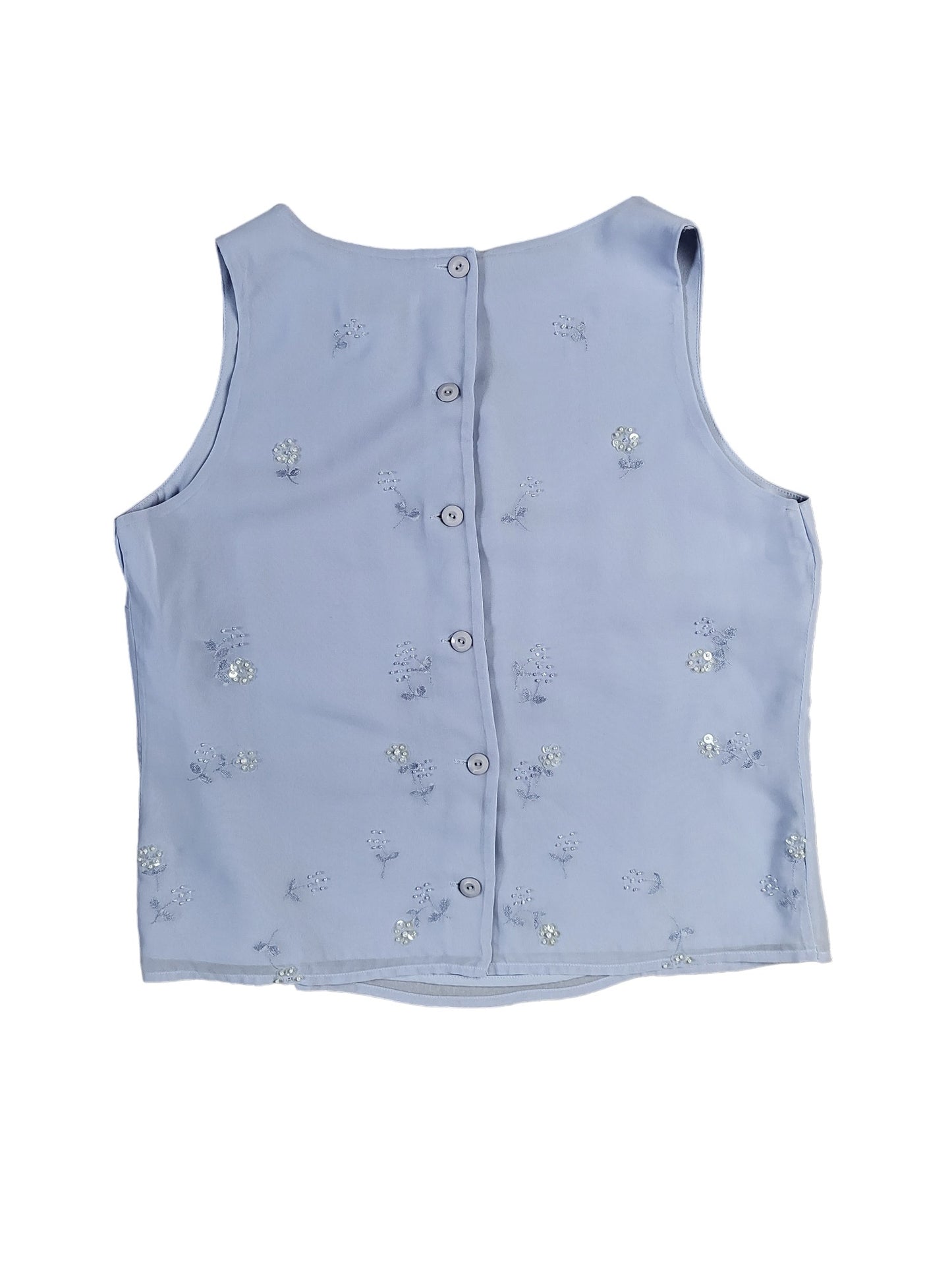 Pastel Sleeveless Blouse with Sequin Floral Embroidery | Size 14