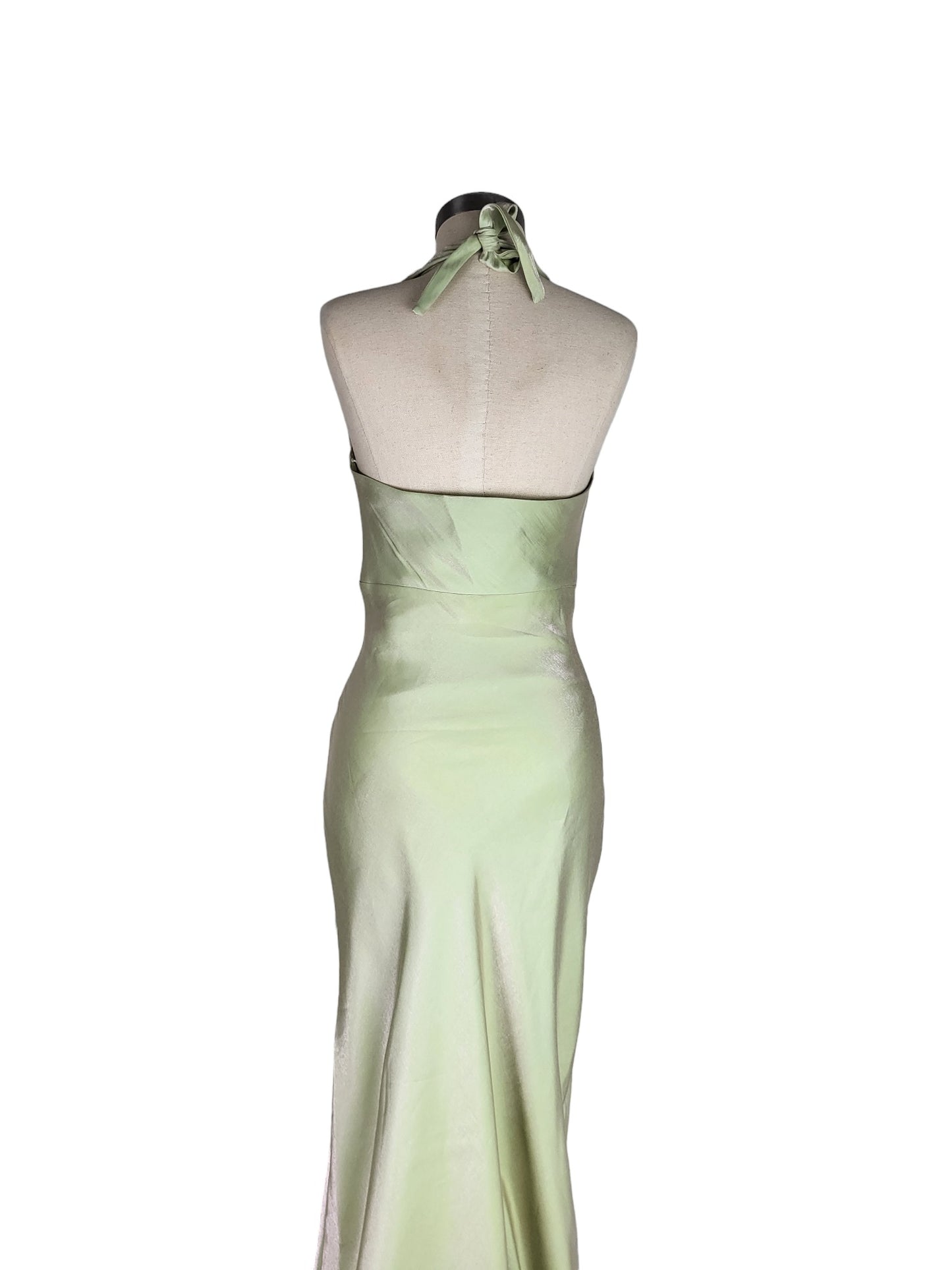 Vintage Backless Green Shimmer Halter Gown | Size 10