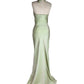 Vintage Backless Green Shimmer Halter Gown | Size 10