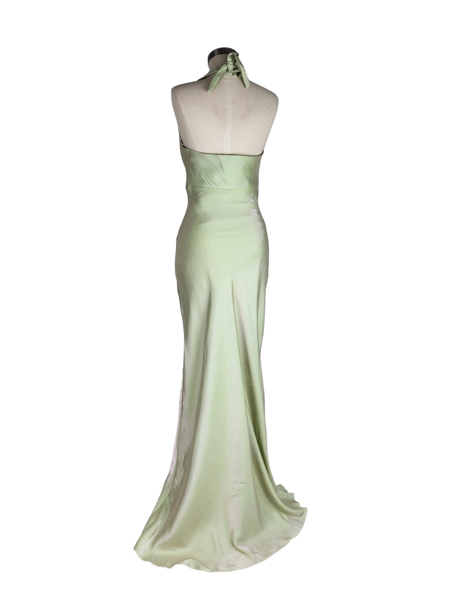 Vintage Backless Green Shimmer Halter Gown | Size 10