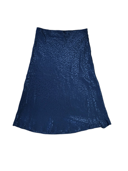 Navy Leopard Satin Bias Skirt | Size 10