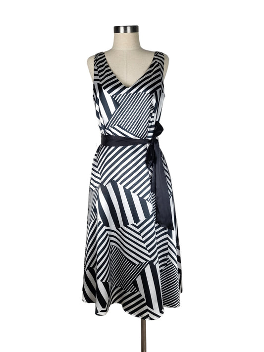 Diana Ferrari - Black and White Satin Evening Dress with waist Tie | Size 12