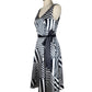 Diana Ferrari - Black and White Satin Evening Dress with waist Tie | Size 12