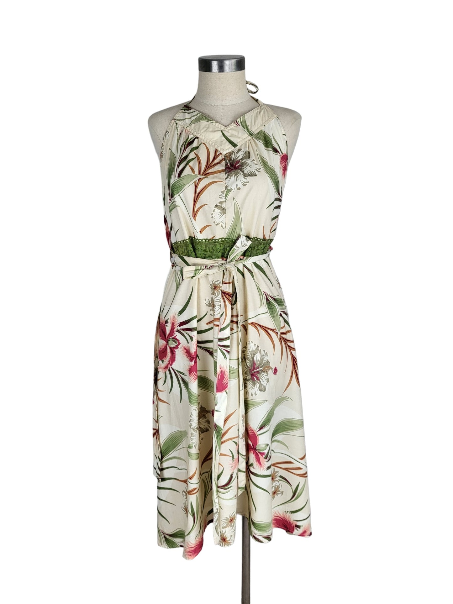 Floral Cotton Wrap Dress with Halter neck | Size Small