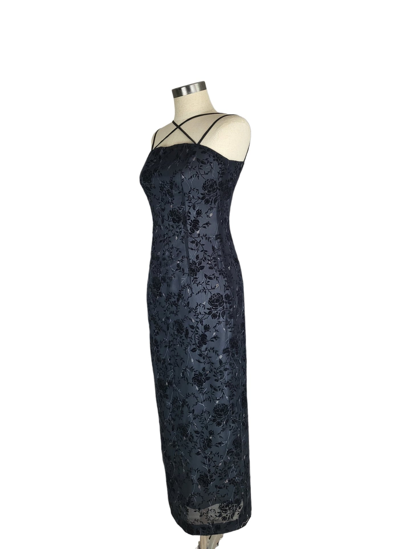 Vintage Rose Velvet Burn out Evening Dress | Size S